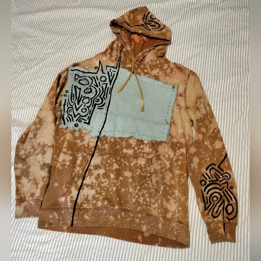 Bleach Dyed Hand Painted Abstract Hoodie